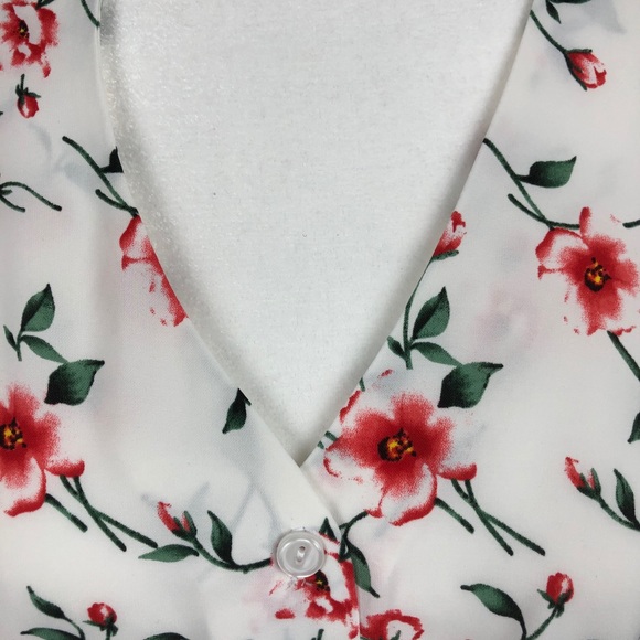 Triple Seven Button Up Front Tie Floral Blouse Large Cap Sleeves - Picture 2 of 14